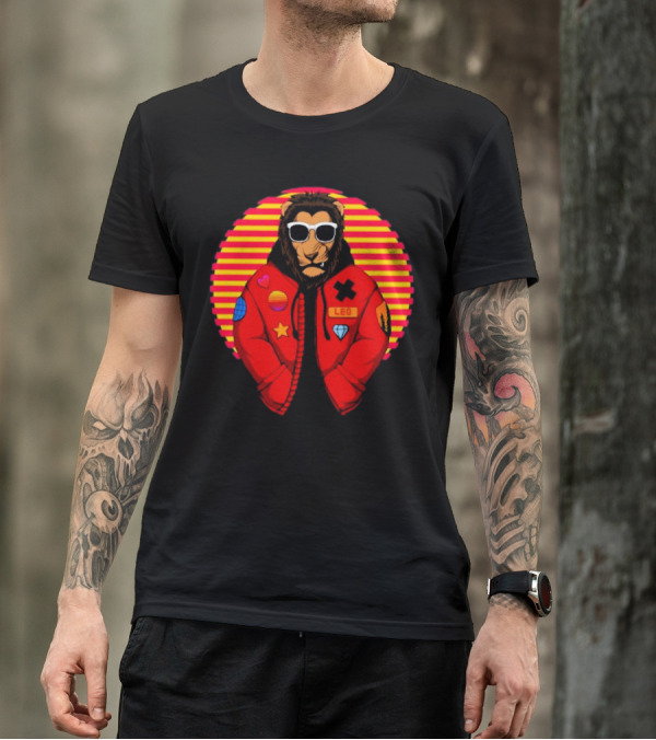 Captainsauce Merch Cool Lion Leo Jacket Retro Stripes T-Shirt
