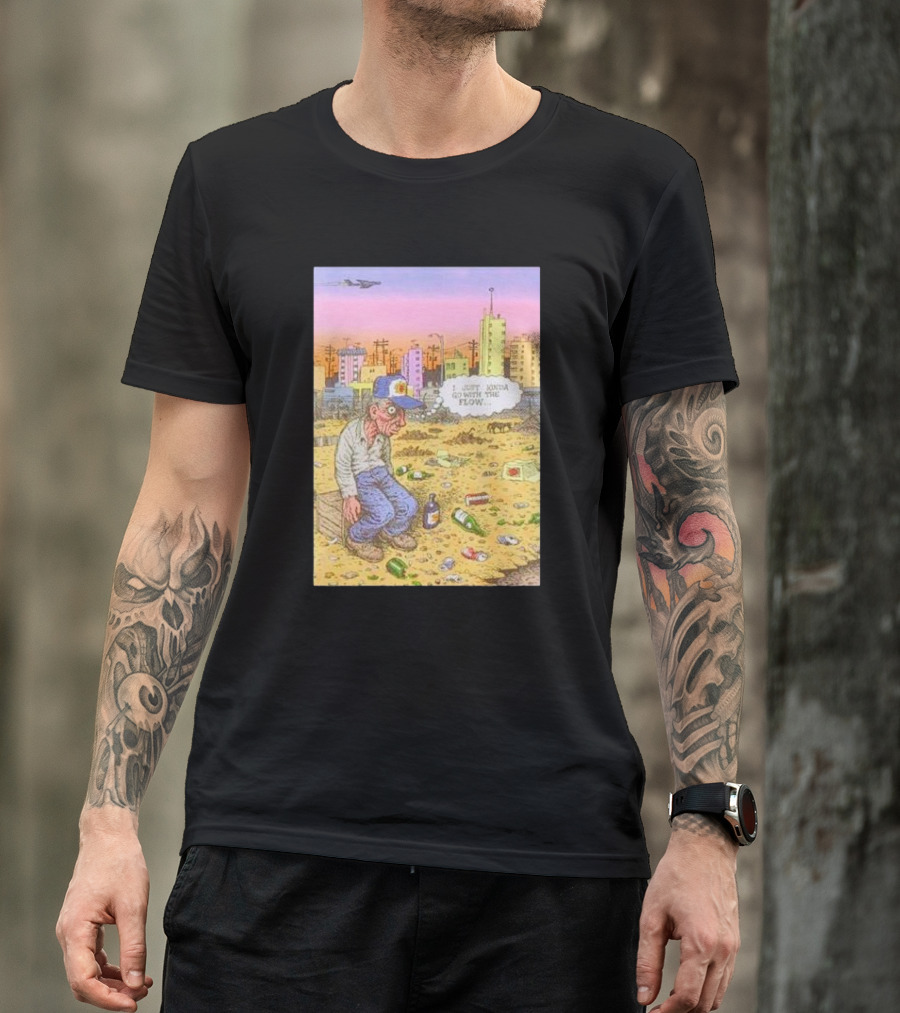I Just Kinda Go With The Flow Urban Landscape Street Scene Garbage Surreal Art Airplane City Skyline T-Shirt