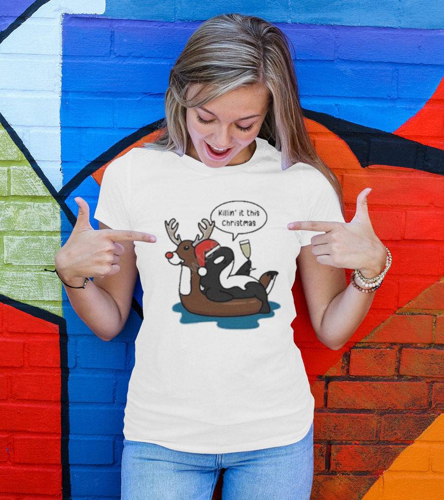 Killin' It This Christmas Dolphin Orca Reindeer T-Shirt