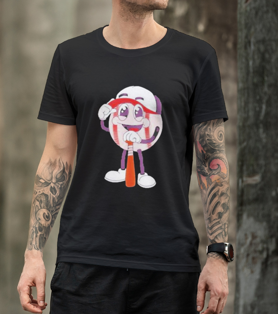 Smiling Baseball Mascot With Bat And Cap T-Shirt