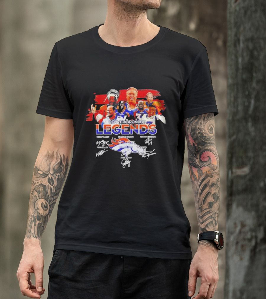Denver Broncos Legends Champ Bailey Shannon Sharpe Peyton Manning Von Miller John Elway Signatures Vintage T-Shirt