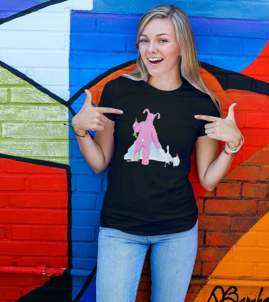 Matthew Perry Pink Bunny Holding Chicken T-Shirt