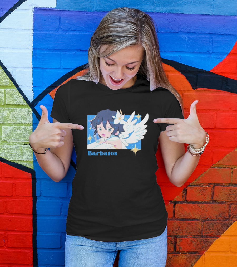 Genshin Impact Barbatos Angelic Blue Winged Character With Stars T-Shirt