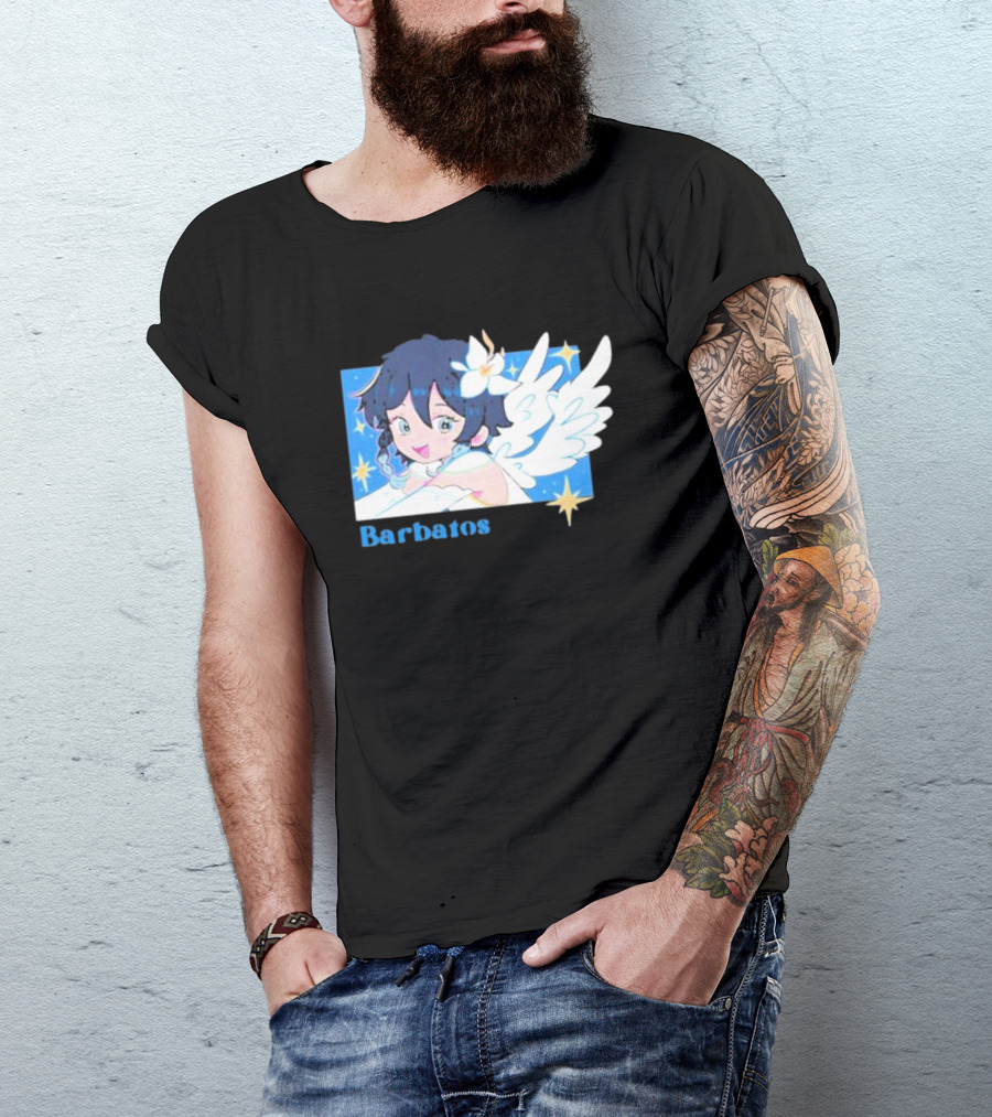 Genshin Impact Barbatos Angelic Blue Winged Character With Stars T-Shirt
