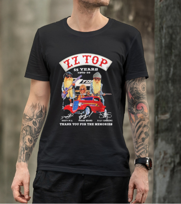 ZZ Top 55 Years 1969-2024 Thank You For The Memories Dusty Hill Frank Beard Billy Gibbons T-Shirt