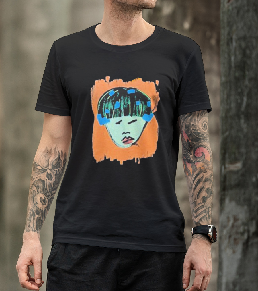 Ryan Harper Gray Iconic Abstract Portrait On Vibrant Orange Background T-Shirt