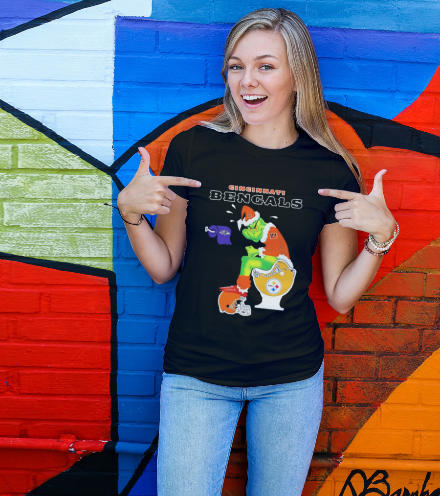 Cincinnati Bengals Grinch Steelers Ravens Toilet Christmas Santa T-Shirt