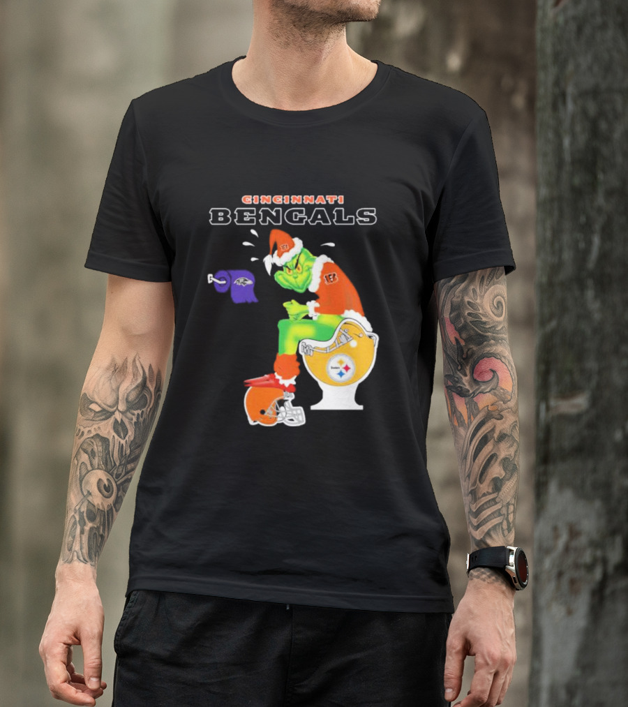Cincinnati Bengals Grinch Steelers Ravens Toilet Christmas Santa T-Shirt
