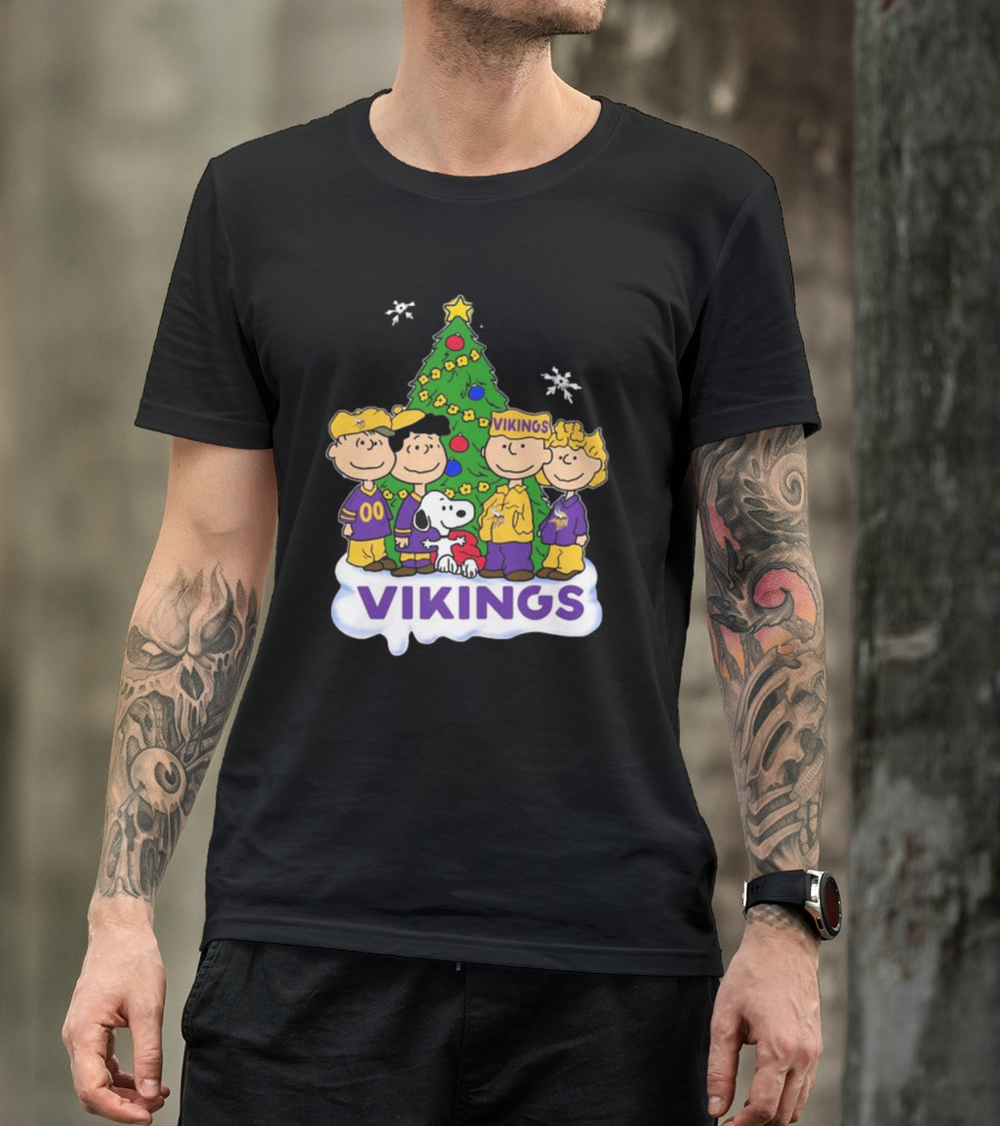 Peanuts Characters Vikings Christmas Tree Minnesota Vikings Holiday T-Shirt