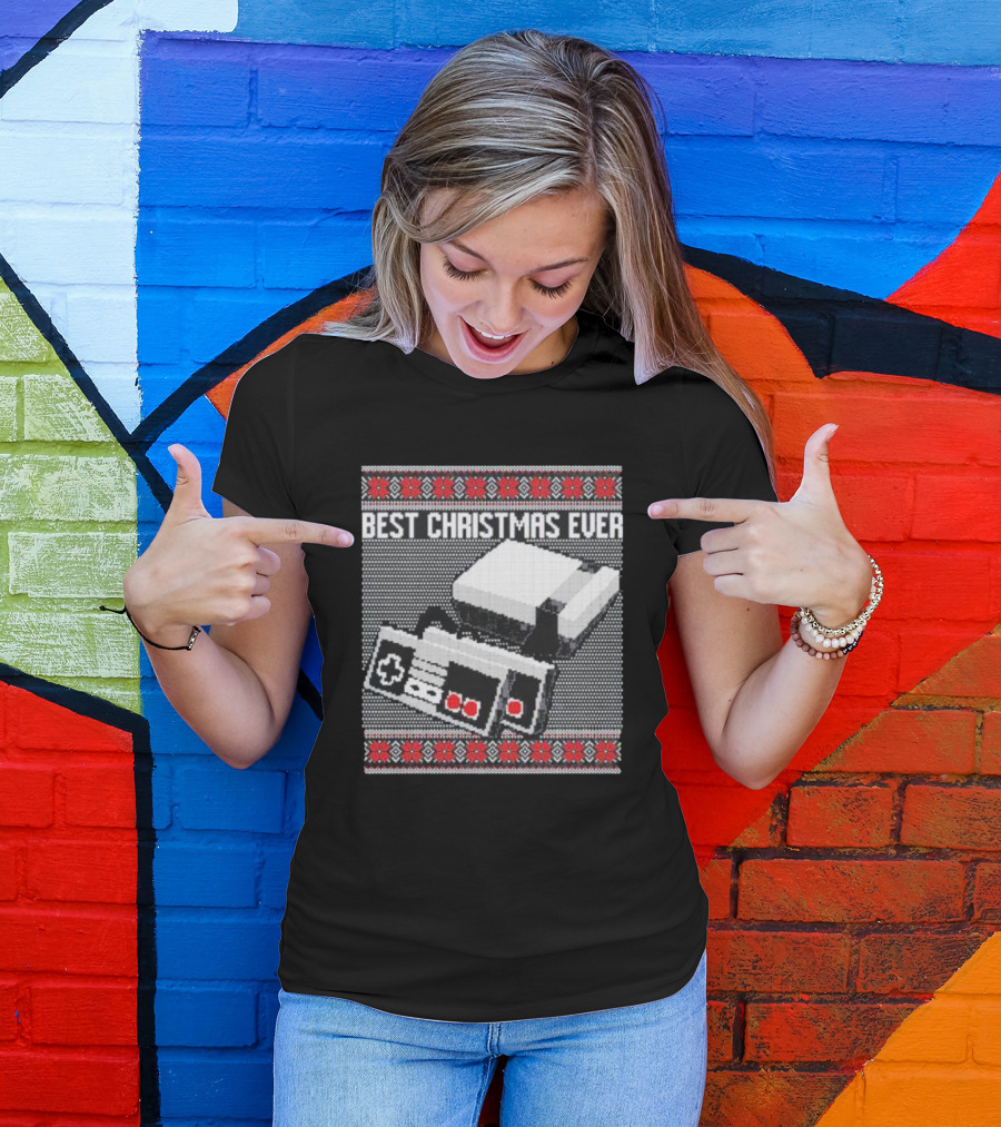 Best Christmas Ever Ugly Sweater NES Controller Retro Console T-Shirt