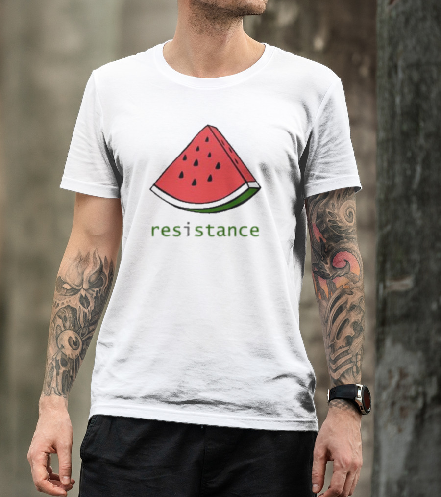 Maura Finkelstein Watermelon Resistance Slice With Green Resistance Text T-Shirt