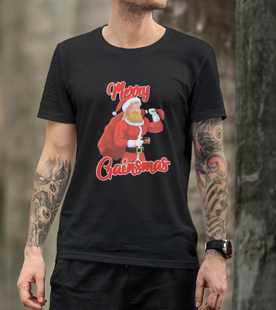 Papa Swolio Merry Gainsmas Santa Claus Fitness Holiday T-Shirt
