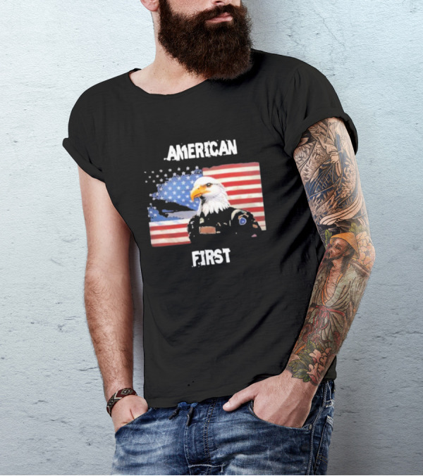 American Eagle Soldier American First US Flag Patriotic T-Shirt