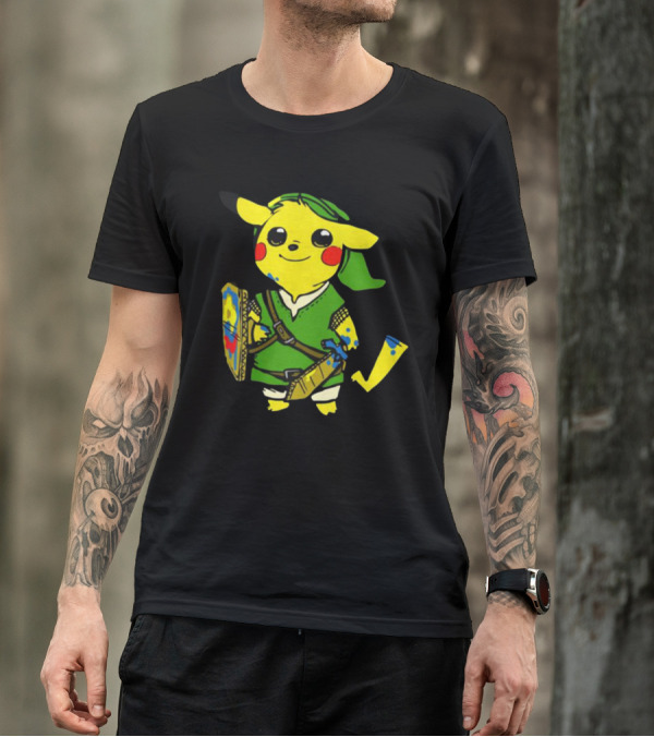 Pikachu In Link's Costume With Hylian Shield From The Legend Of Zelda T-Shirt