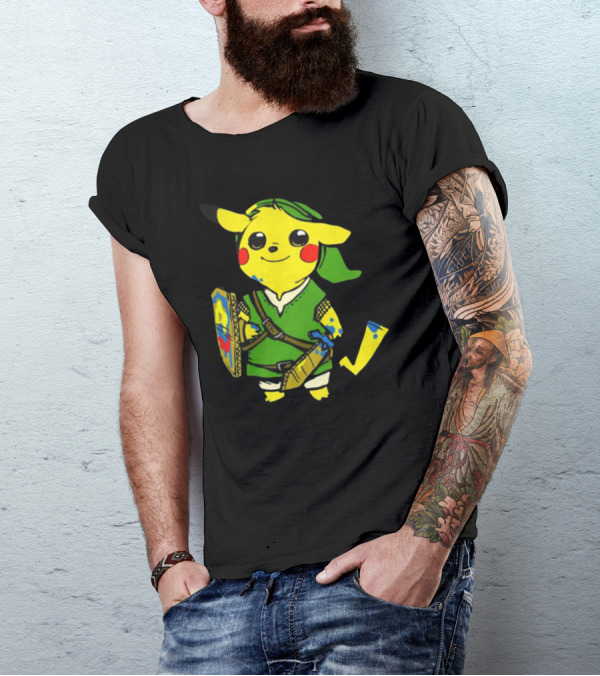 Pikachu In Link's Costume With Hylian Shield From The Legend Of Zelda T-Shirt