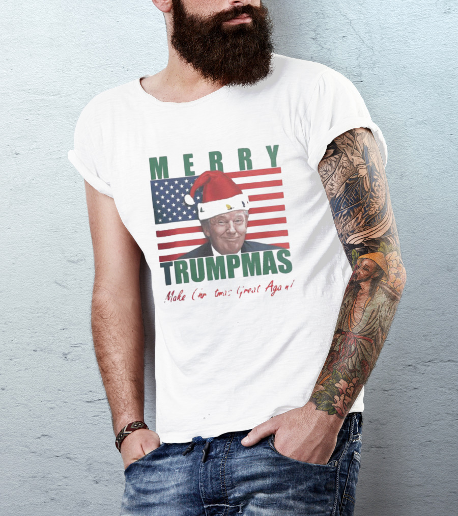 Merry Trumpmas Make Christmas Great Again Flag Santa Hat T-Shirt