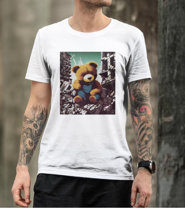 Nordacious Ceasefire Now Teddy Bear Amidst Ruins T-Shirt