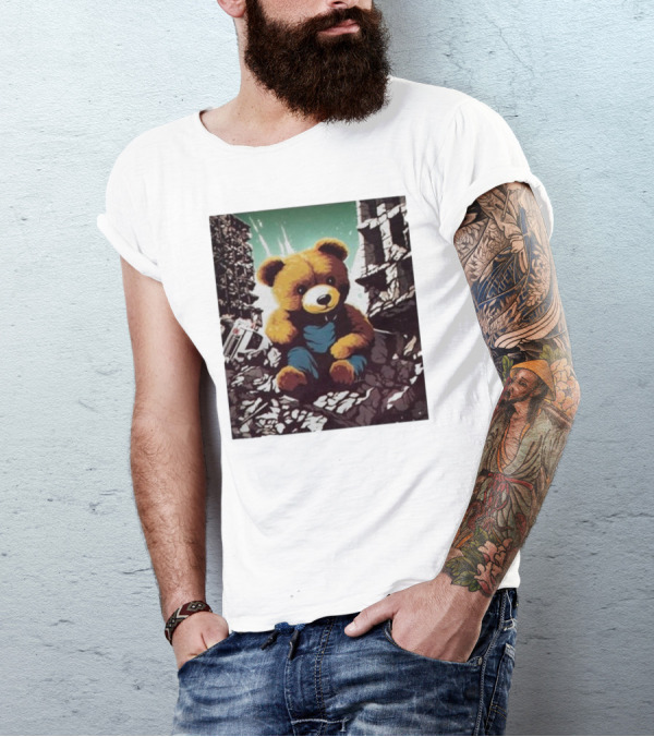 Nordacious Ceasefire Now Teddy Bear Amidst Ruins T-Shirt