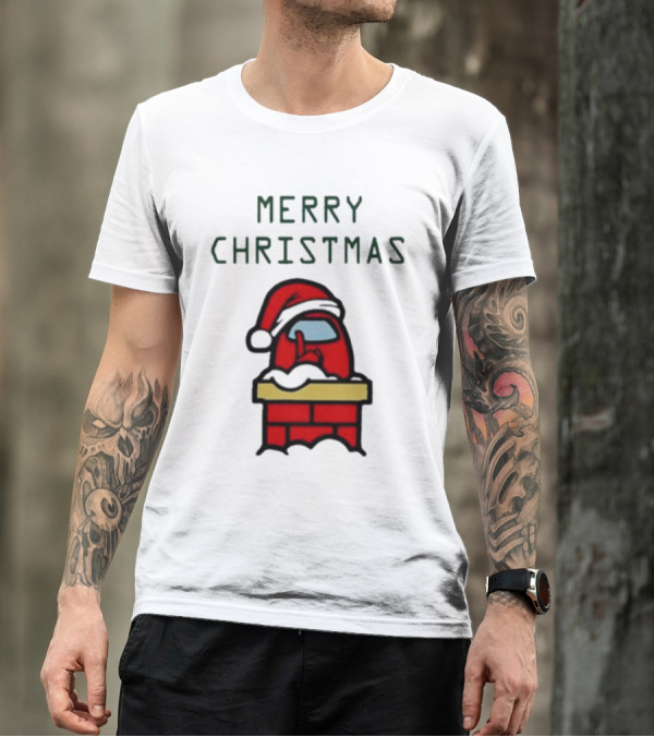 Merry Christmas Santa Red Among Us Character In Chimney T-Shirt