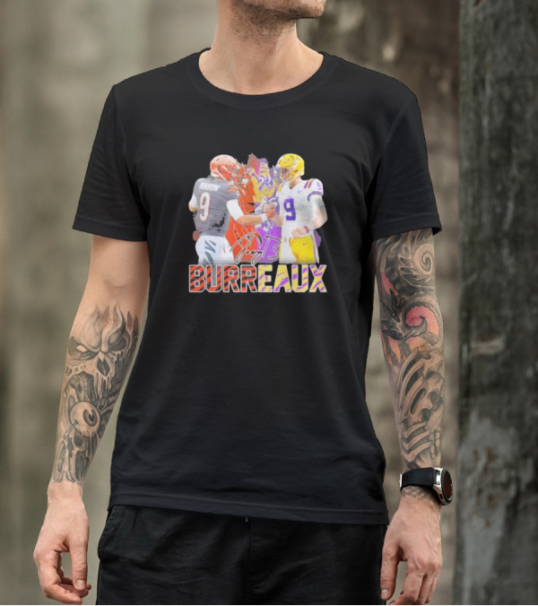 Joe Burrow Cincinnati Bengals Vs LSU Tigers Burreaux Signature Football Showdown T-Shirt
