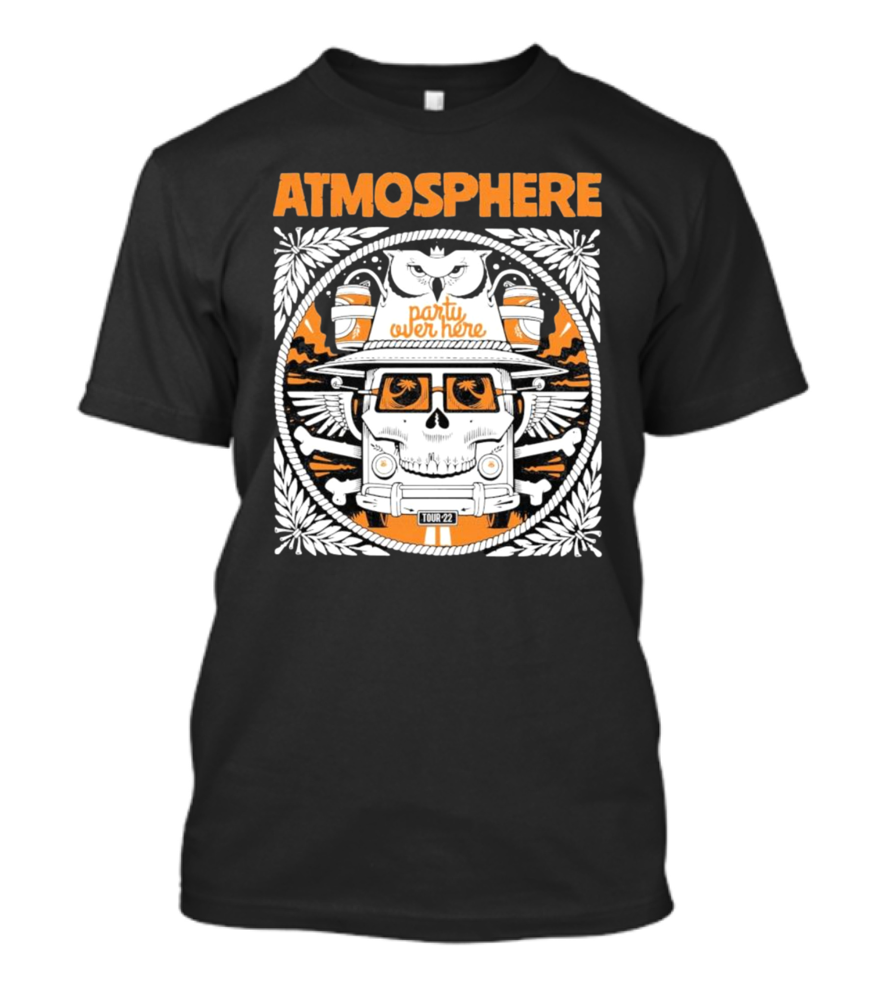 Atmosphere Party Over Here Tour '22 Skull With Sunglasses And Owls T-Shirt