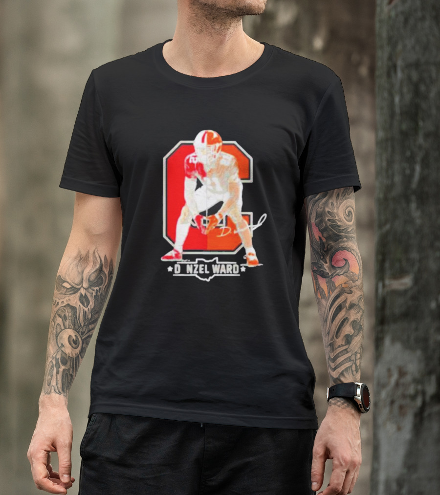 Denzel Ward Ohio Football Columbus To Cleveland Signature Orange C T-Shirt