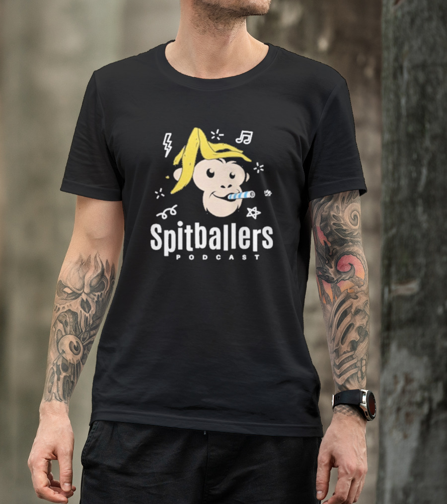 Spitballers Podcast Monkey With Party Accessories And Musical Notes T-Shirt