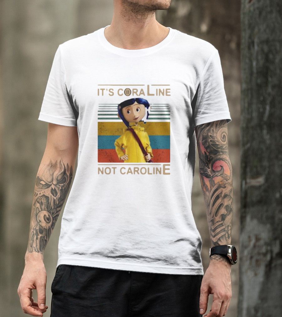 It's Coraline Not Caroline Vintage Button Eyes Yellow Raincoat T-Shirt