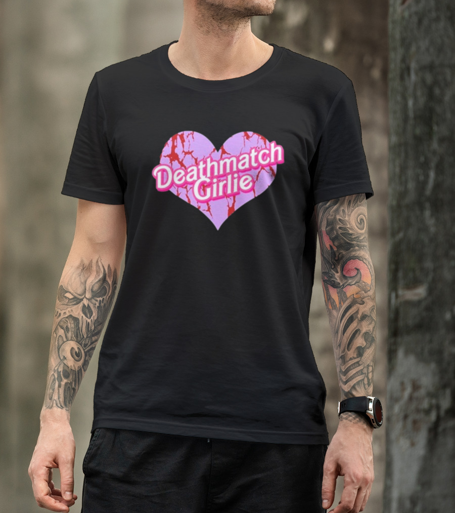 Deathmatch Girlie Heart With Pink And Red Crack T-Shirt