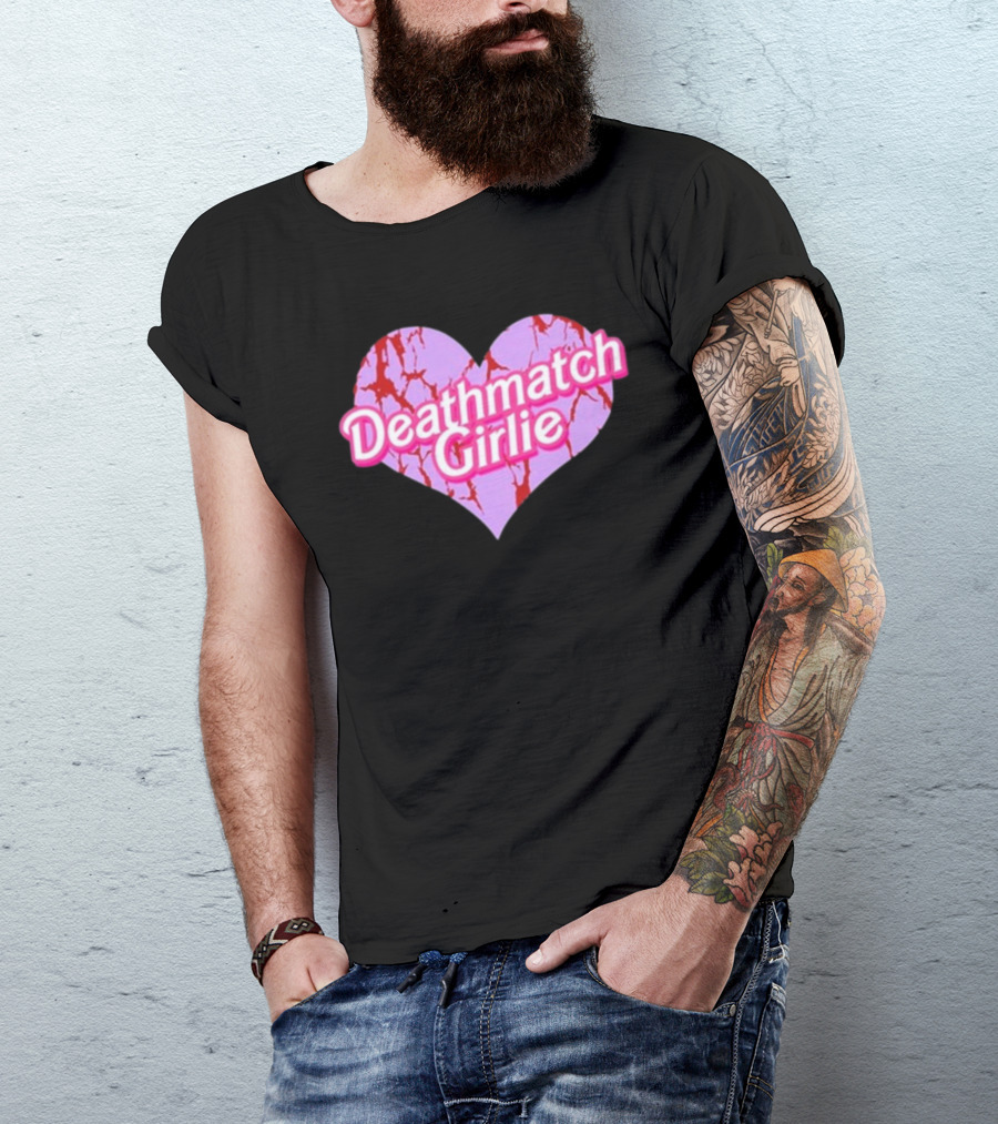 Deathmatch Girlie Heart With Pink And Red Crack T-Shirt