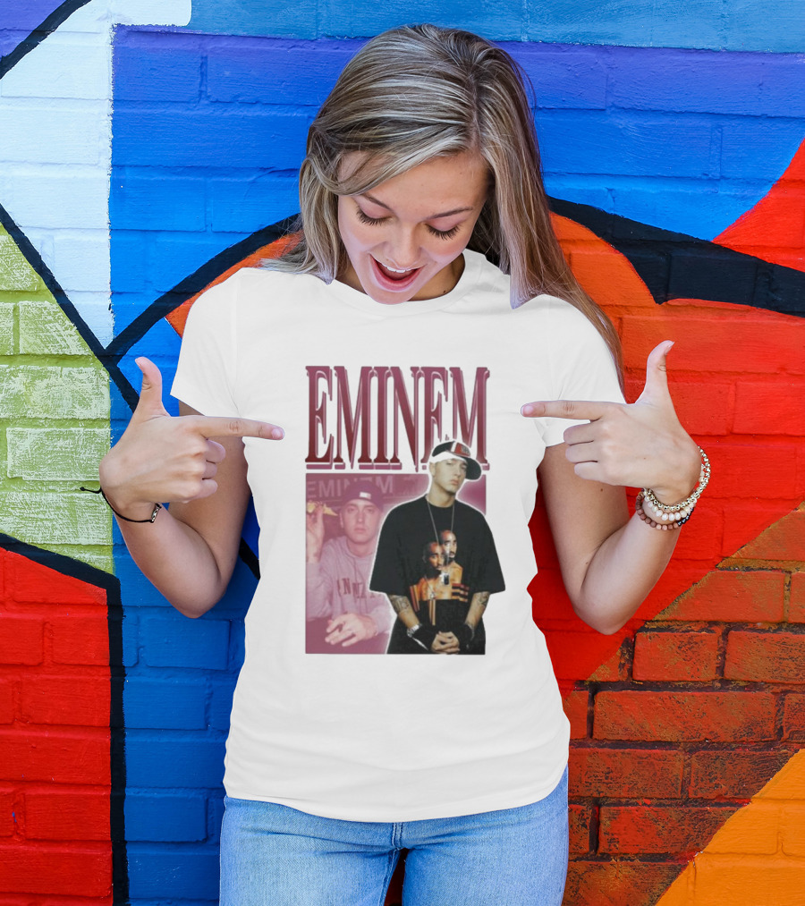 EMINEM Wearing Tupac Images Iconic Hip Hop Crossover T-Shirt