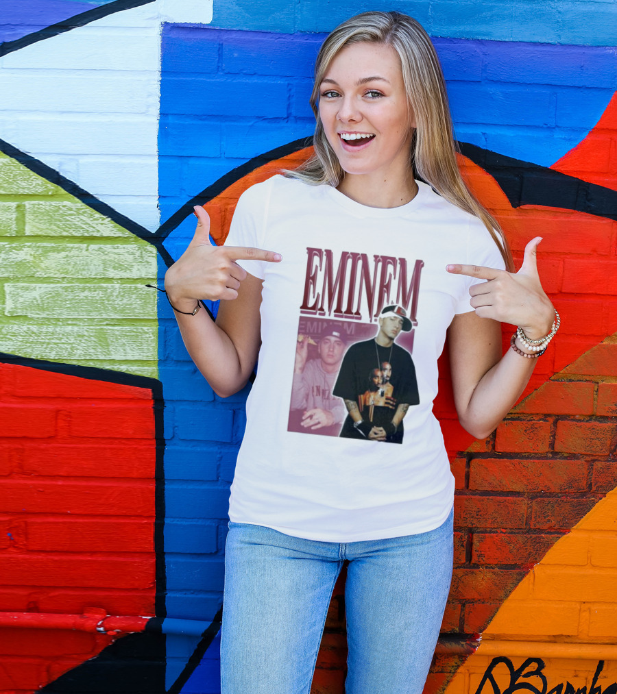 EMINEM Wearing Tupac Images Iconic Hip Hop Crossover T-Shirt