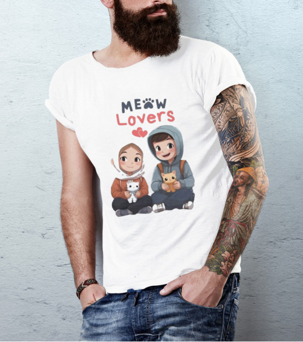 Meow Lovers Cute Boy And Girl With Kittens T-Shirt
