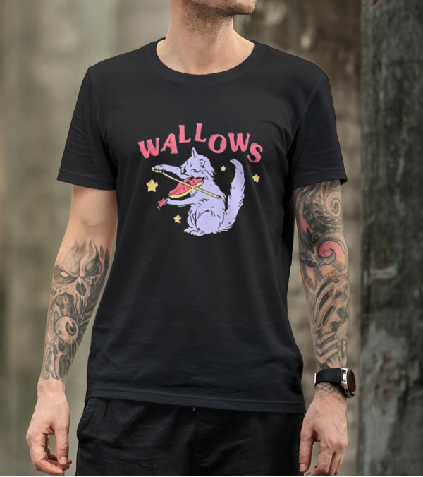 Wallows Cat Playing Fiddle Surrounded By Stars T-Shirt