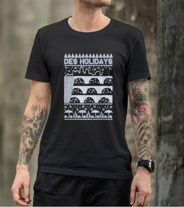 Des Holidays Ugly Christmas Sweater City Skyline Snowflakes Tree T-Shirt