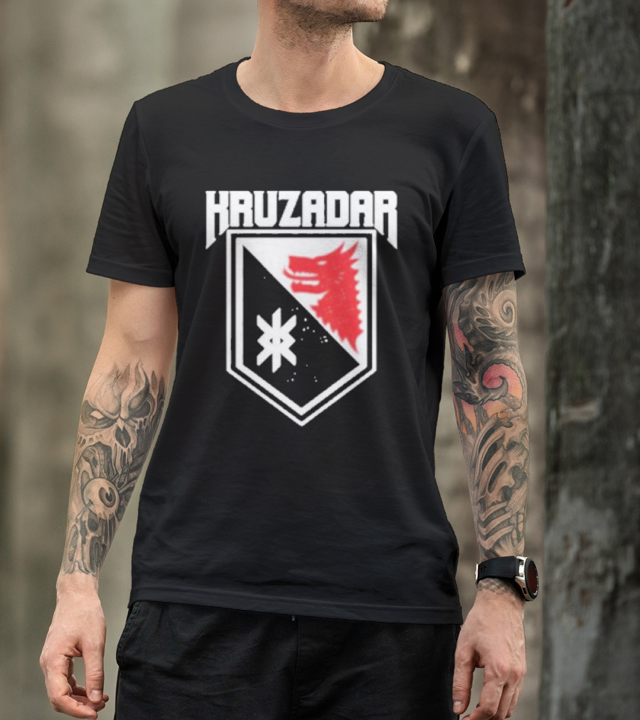 Kruzadar Shield With Red Wolf Emblem T-Shirt
