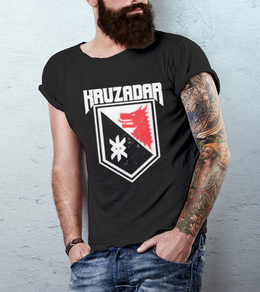 Kruzadar Shield With Red Wolf Emblem T-Shirt