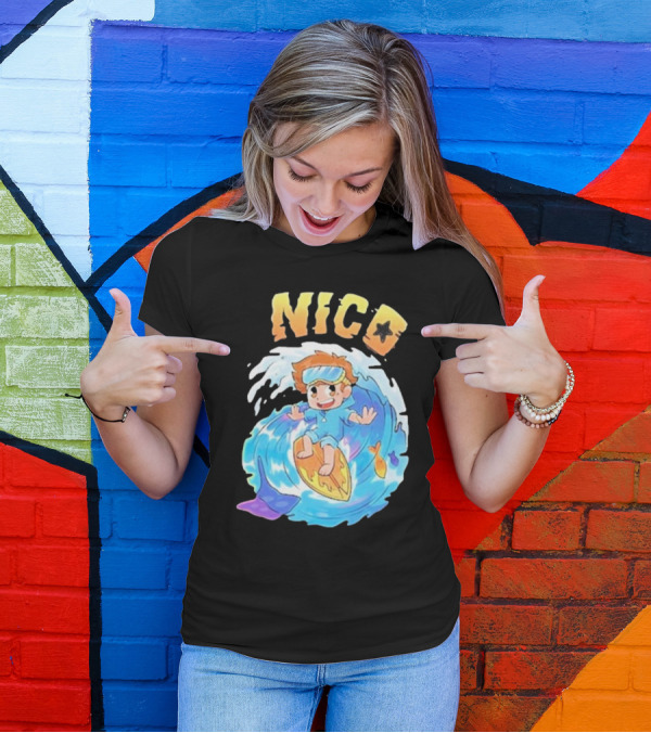 Nico Surfing In Ocean Wave Art With Cash And Nico Nico Starfish T-Shirt