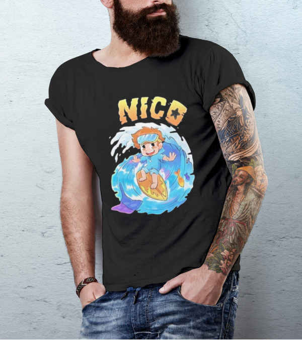 Nico Surfing In Ocean Wave Art With Cash And Nico Nico Starfish T-Shirt