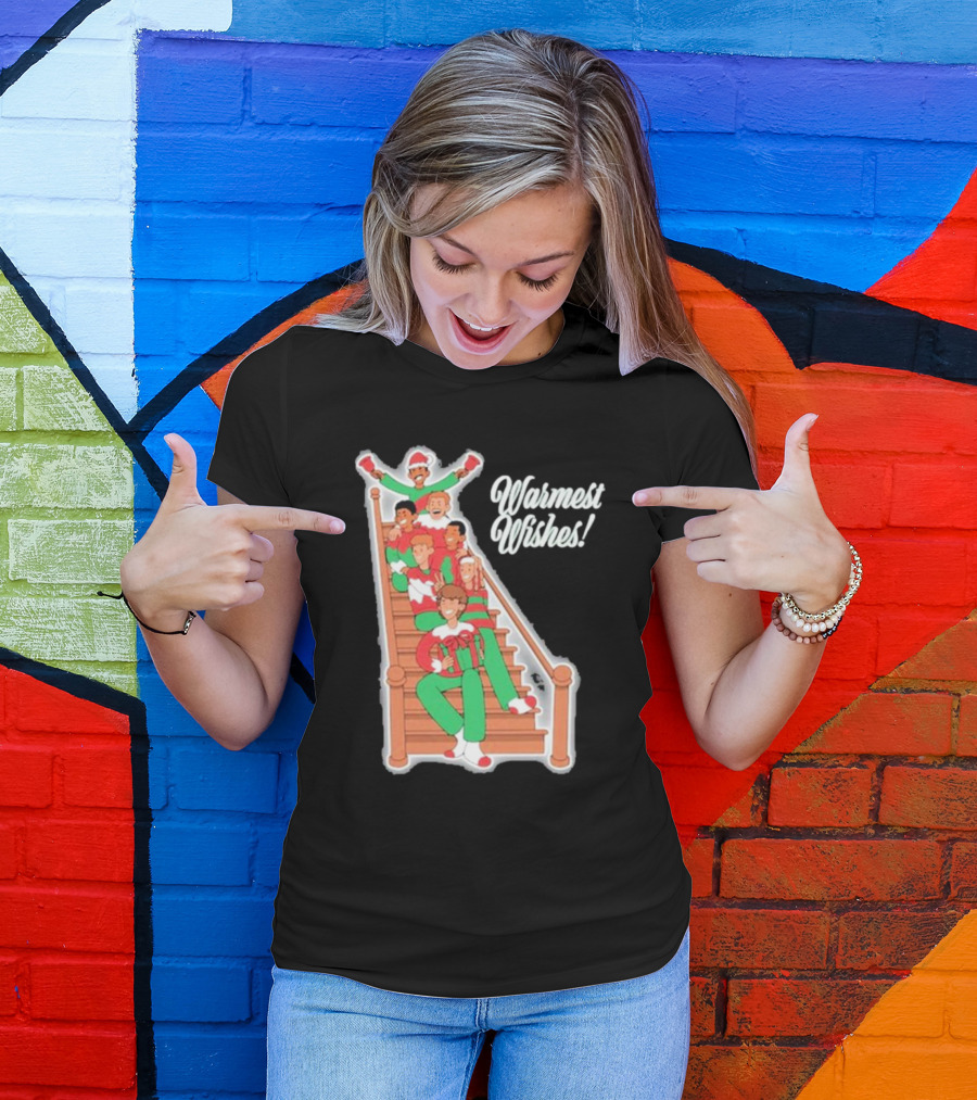 Warmest Wishes Holiday Family On Stairs In Festive Pajamas T-Shirt