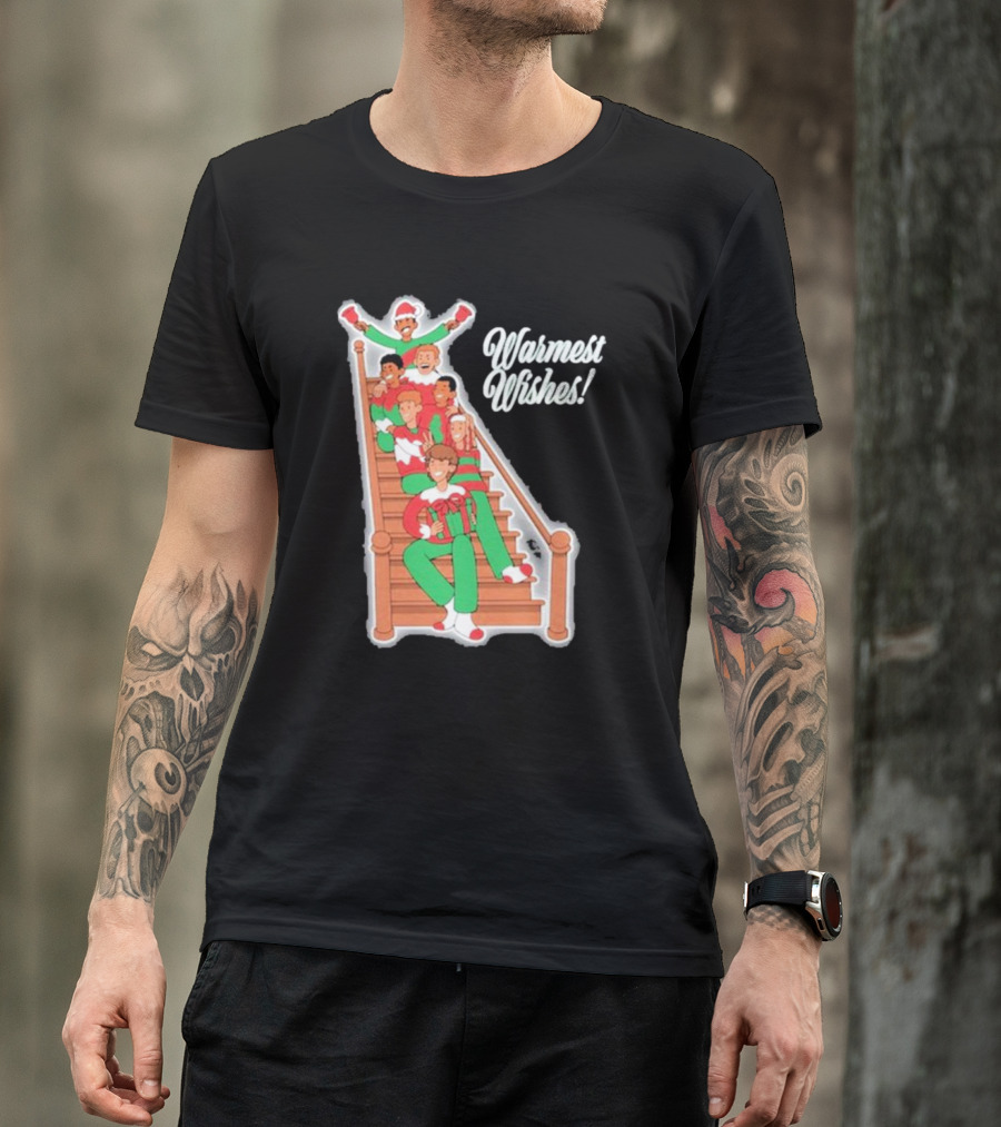 Warmest Wishes Holiday Family On Stairs In Festive Pajamas T-Shirt
