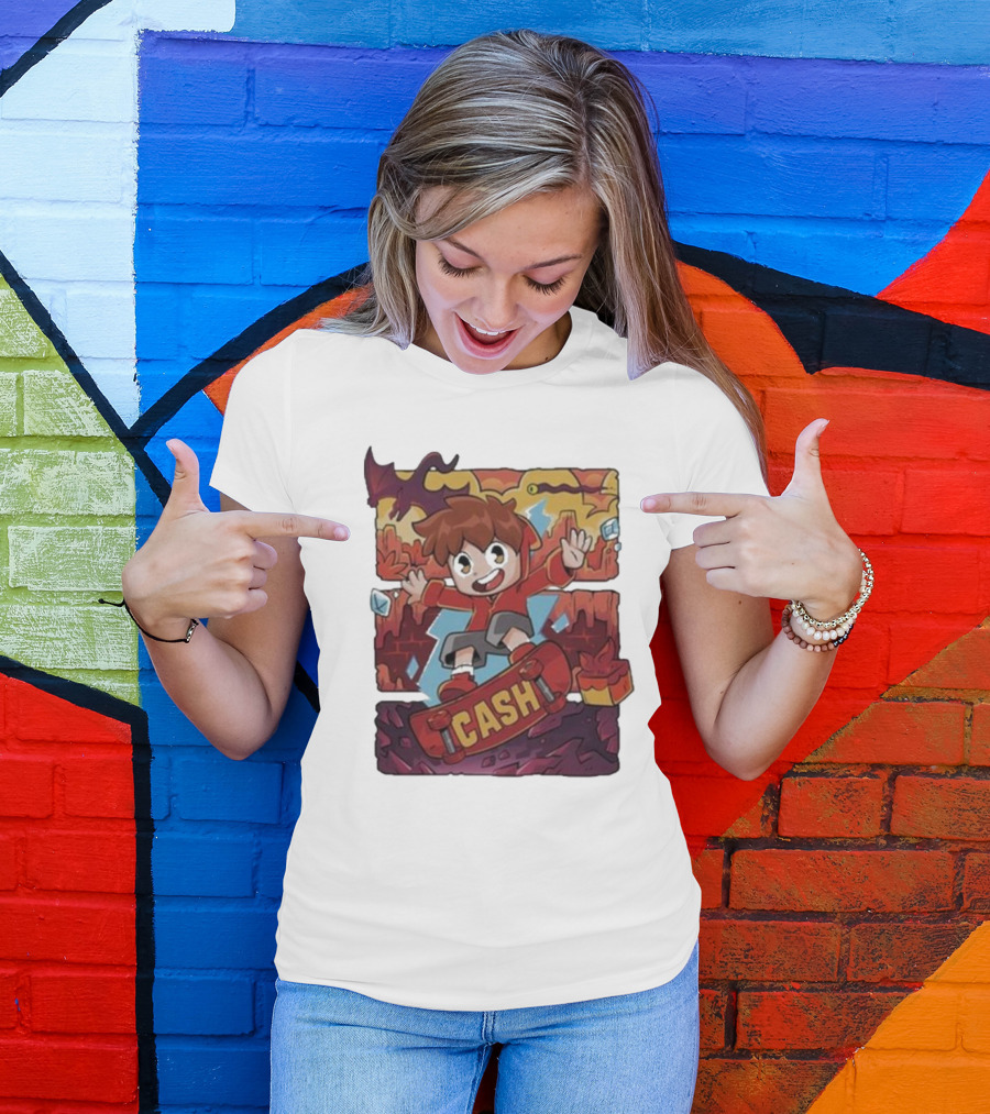 Cash Red Hot Skateboarder Adventure With Dragon And Gems T-Shirt