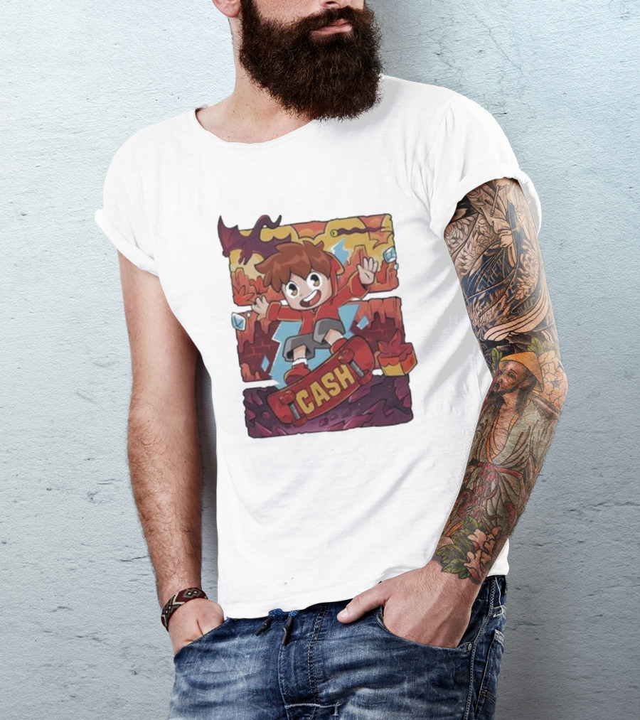 Cash Red Hot Skateboarder Adventure With Dragon And Gems T-Shirt