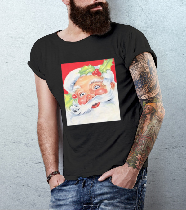 Christmas Jolly Santa Claus Holly Berries Festive Cheer T-Shirt