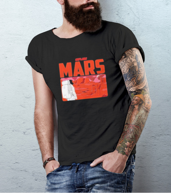 Explore Mars Astronaut Adventure Red Landscape T-Shirt
