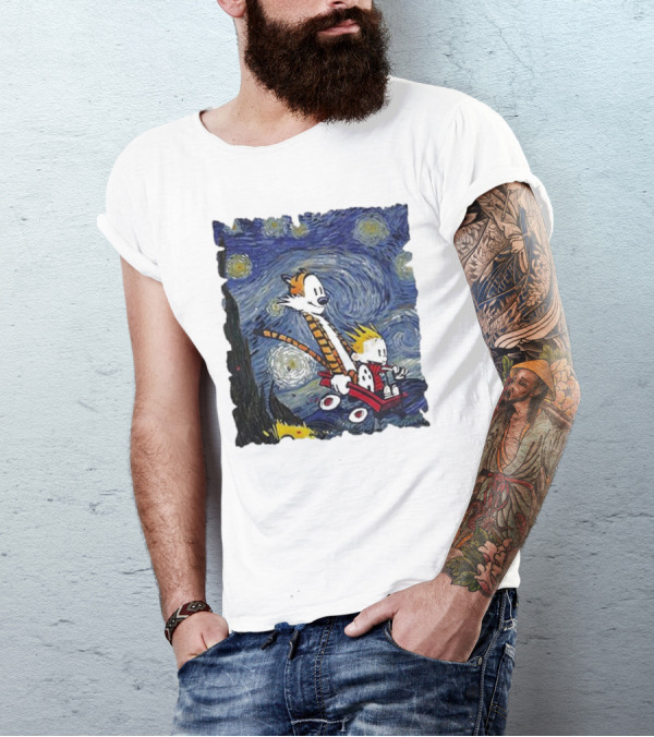 Vincent Van Gogh Starry Night Calvin And Hobbes Wagon T-Shirt