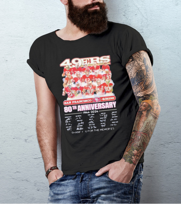 San Francisco 49ers 80th Anniversary 1944-2024 49ers Thank You For The Memories T-Shirt