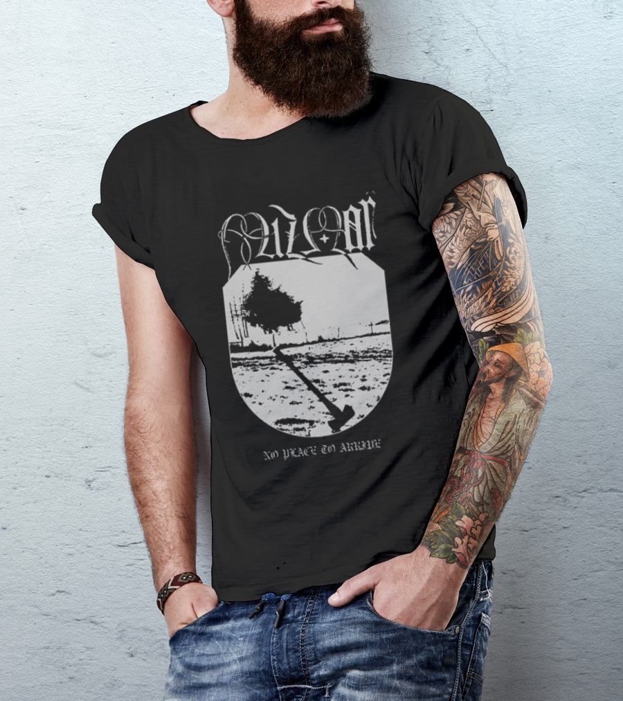 Mizmor No Place To Arriwe Black Metal Shield And Forest Scene T-Shirt