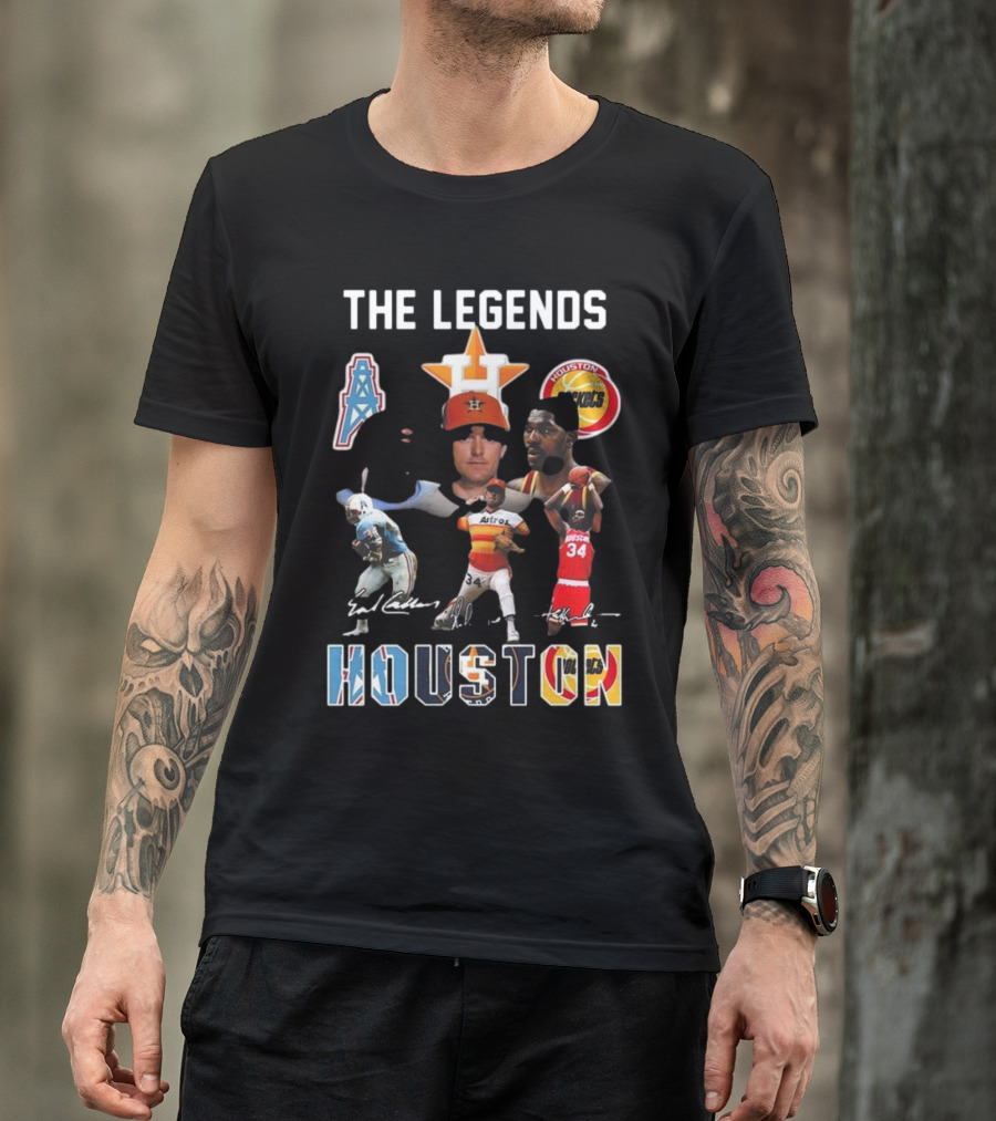 The Legends Of Houston Oilers Astros Rockets 34 Signatures H-Town T-Shirt