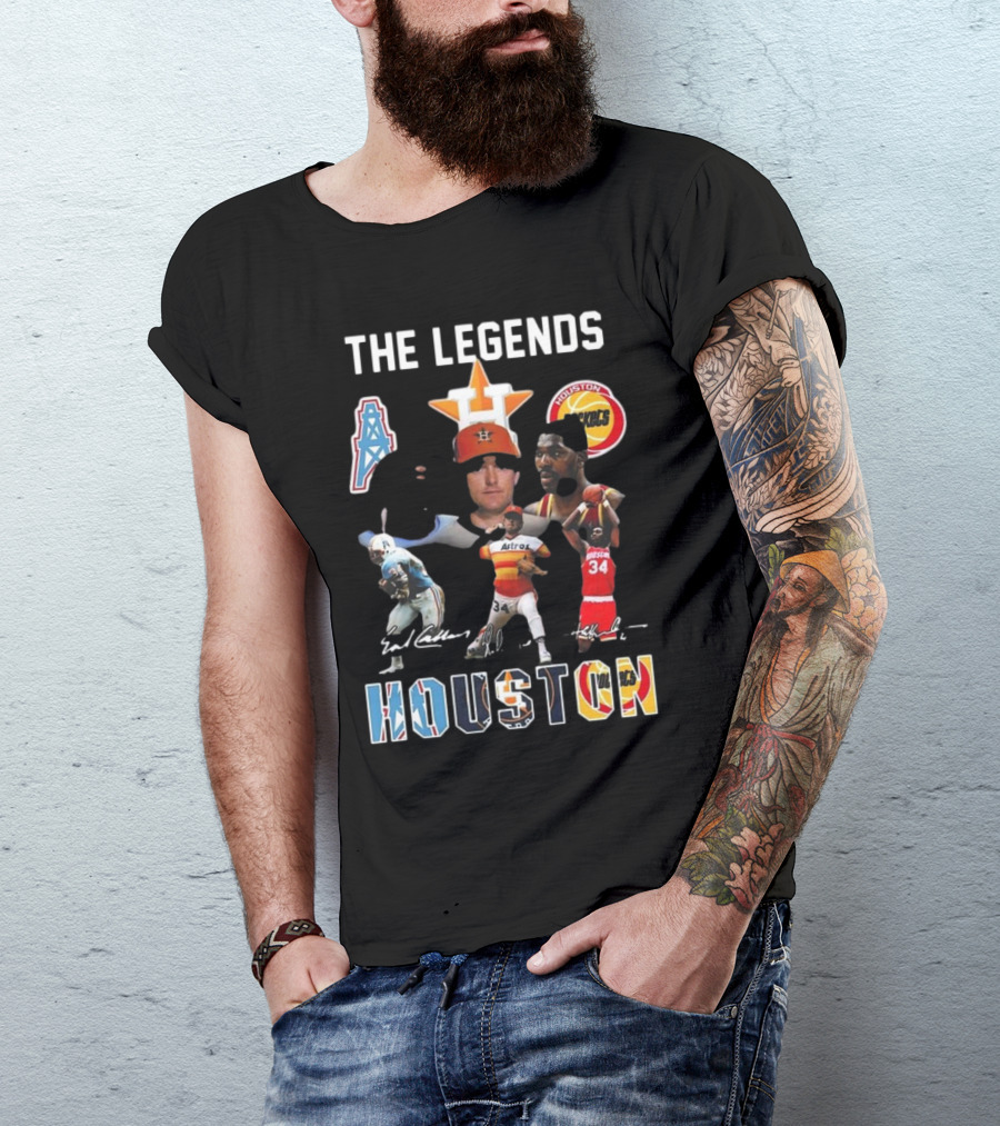 The Legends Of Houston Oilers Astros Rockets 34 Signatures H-Town T-Shirt